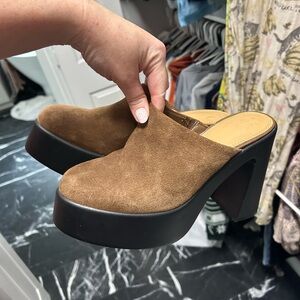 Gianni Bini Tan Suede Platform Mules